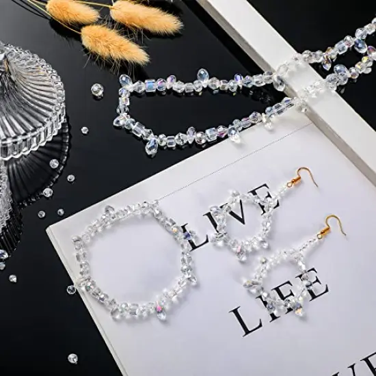 1280 Pieces Assorted Crystal Rondelle Light Beads Drilled Gemstone Loose Beads Clear Crystal Glass Beads for Crafts Faceted Shiny Bead for Jewelry Making DIY Necklace Bracelet Earring Kit (AB Color) {5}