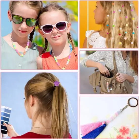 612 Pieces Candy Color Acrylic UV Beads Glow in The Dark Beads Happy Face Bead Heart Beads Star Beads Color Changing Sun UV Reactive Plastic Solar Hair Beads Bulk for Bracelet Necklace Jewelry Making {3}