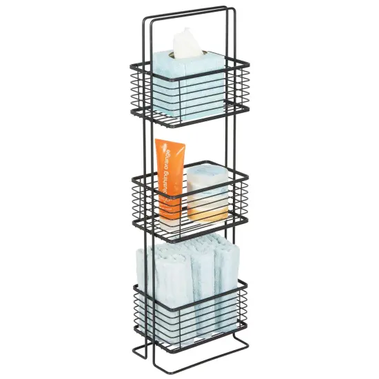 mDesign Slim Metal Wire 3-Tier Standing Bathroom Storage Basket Unit {1}