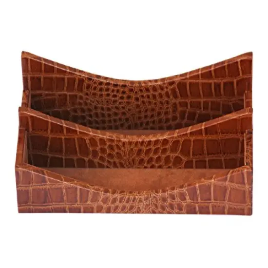 Protacini Cognac Brown Italian Patent Leather Letter Holder {1}