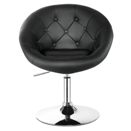 Costway 1PC Accent Chair Adjustable Modern Swivel Round Tufted BackPU Leather Black {1}