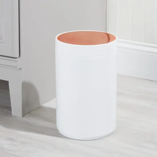 mDesign Plastic Small Round Trash Can Wastebasket, Swing Lid {2}