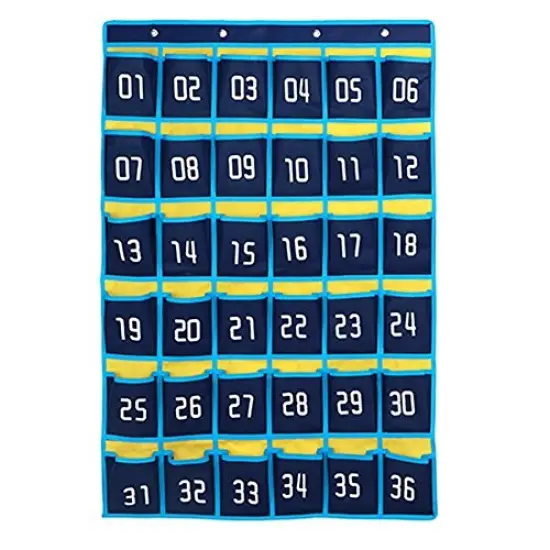 Numbered Classroom Sundries Closet Pocket Chart for Cell Phones Holder Wall Door Hanging Organizer (36 Pockets Blue) {2}