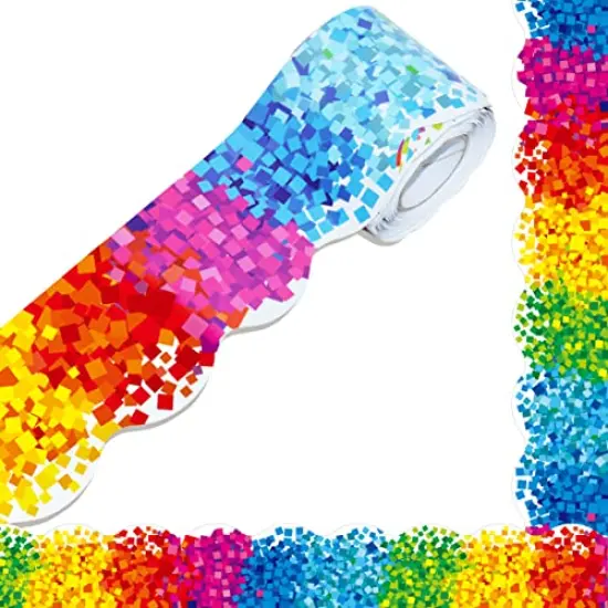60 Feet Bulletin Board Borders - Confetti Scalloped Rolled Border Trim for Schools, Classrooms, and Offices {3}