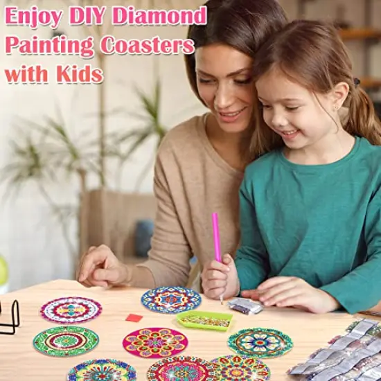 8 Pieces Diamond Painting Coasters Kit with Holder - Small Diamond Art Coasters, Arts and Crafts for Adults, Ideal for Beginners {3}