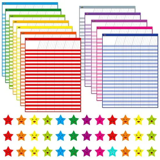 12 Pack Multi-Color Dry Erase Incentive Chart/Chore/Responsibility/School Attendance/Homework Progress Tracking Chart with 2112 Reward Star Stickers, (17" x 22.5") {3}