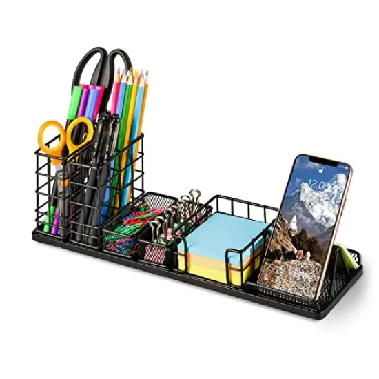 Desk Organizers and Accessories, Office Supplies Desk Organizer with Pen Holder, DIY Desktop Organiezr with Phone Holder, Sticky Note Tray, Paperclip Storage and Office Caddy for Office Home School {2}