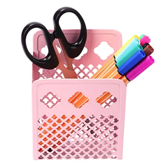 Magnetic Pencil Holder,Mesh Stainless Steel Pen Basket, Metal Writing Utensil Storage Organizer for Whiteboard,Blackboard,Kitchen, Locker, Home, or Office (Pink) {3}