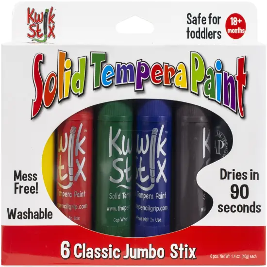 Kwik Stix Jumbo Solid Tempera Paint Stix 6/Pkg-Classic Colors {1}