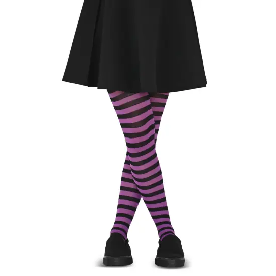 Black and Purple Tights - Striped Nylon Stretch Pantyhose Stocking Accessories for Every Day Attire and Costumes for Teens and Children {2}