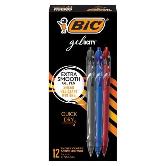 BIC Gelocity Quick Dry Gel Pens, Medium Point (0.7mm), Assorted Colors, Retractable Pens with Comfortable Grip, 12-Count Pack {2}