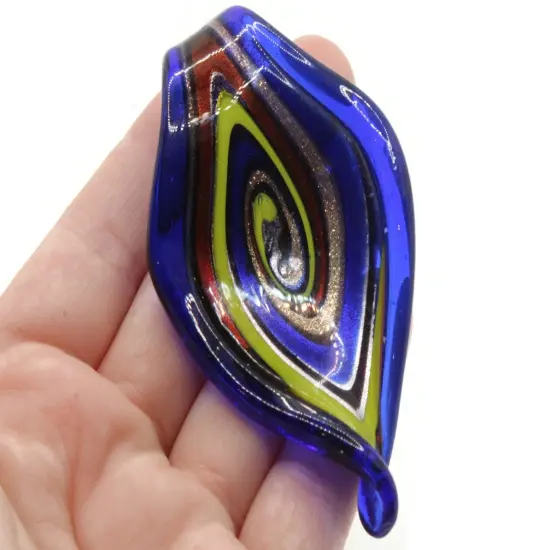 Royal Blue with Multi-color Spiral Foil Glass Pendant {4}