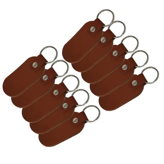 Oval Leather Keychains Kit &ndash; Full-Grain Latigo, 10-Pack, Engraving & Foil Stamping Ready, DIY Personalized Keyrings Russet {1}