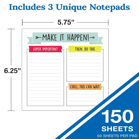 Carson Dellosa Notepad 3-Pack Set, Note Pads for To Do List, Sketch Pad, Grocery List, Checklist, and Classroom Organization Stationary, Desk Accessories and Office Supplies {2}