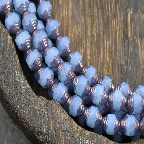 *15* 10x8mm Bronze Washed Blue Opaline Turbine Beads {4}