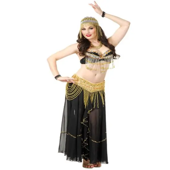 WomensBlack And Gold Arabian Jeweled Beaded Belle Dancer Costume {1}