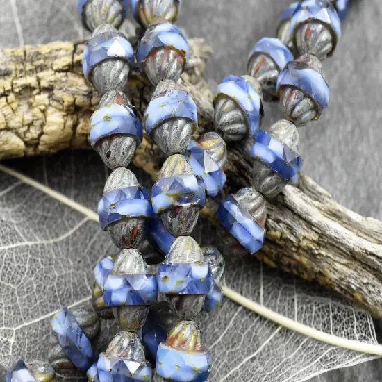 *15* 11x10mm Blended Cornflower Blue Picasso Turbine Beads {5}