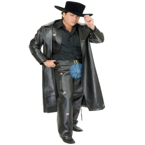 Men's Range Rider Cowboy Black Pleather Duster Jacket {1}