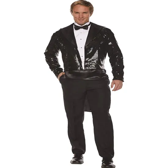 Men's Black Sequin Gentleman Costume Tailcoat {1}