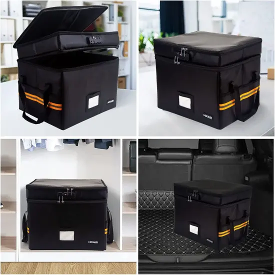 Fireproof Document File Box with Lock | Water resistant Organizer | Portable Collapsible Storage Cabinet {5}