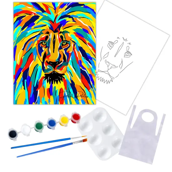 "Rainbow Lion" DIY Canvas Art Kit, Acrylic Paint Size 11x14 inch {1}