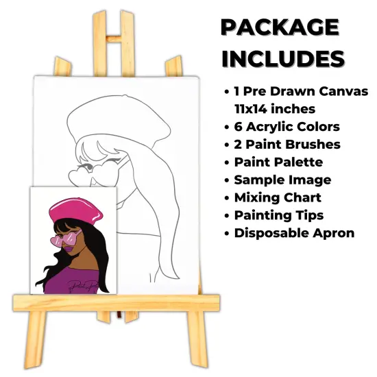"Woman With Heart Sunglasses" DIY Canvas Art Kit, Adult Beginner, Acrylic Paint Size 11x14 inch {2}