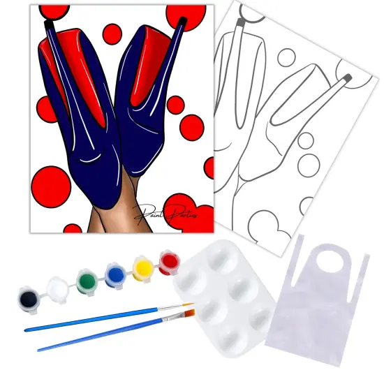 "Red and Blue Heels" DIY Canvas Art Kit, Adult Beginner, Acrylic Paint, Size 11x14 inch {1}