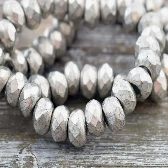 *25* 5x8mm Antique Silver Faceted Large Hole Rondelle Roller Beads {5}
