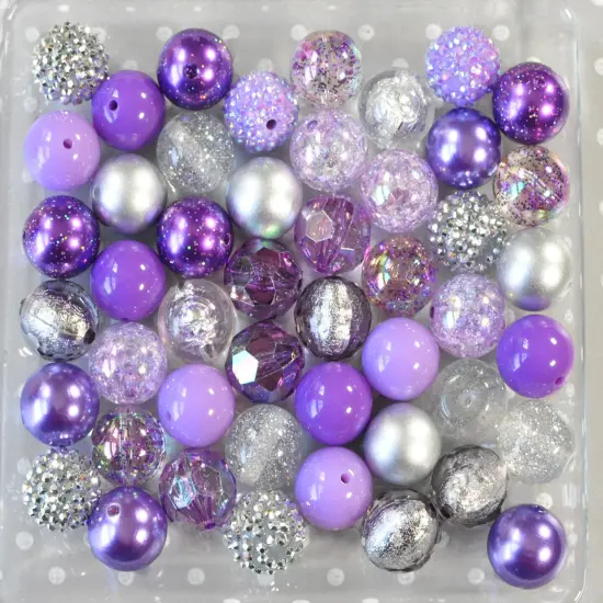 20mm Purple and Silver acrylic bubblegum bead mix {2}