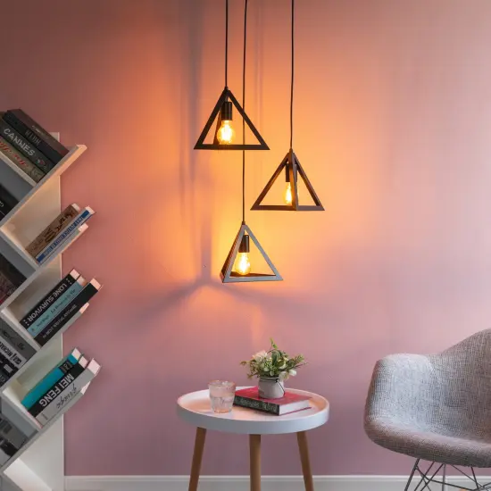 Modern 3 Bulb Triangle Shapes Ceiling Hanging Light Fixture, Black Decorative Chandelier {1}
