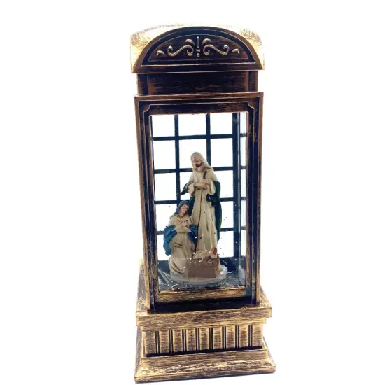 11" Water Snow Telephone Booth Nativity - Unique Illuminated Christmas Decoration {1}