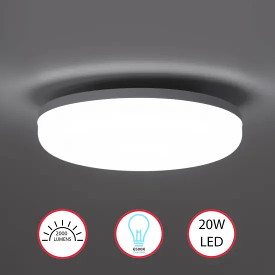 White Plastic 6 in Round LED Ceiling Light Fixture for Entryway, Office, Outdoor, 6500K Daylight, 2000lm 20W {1}