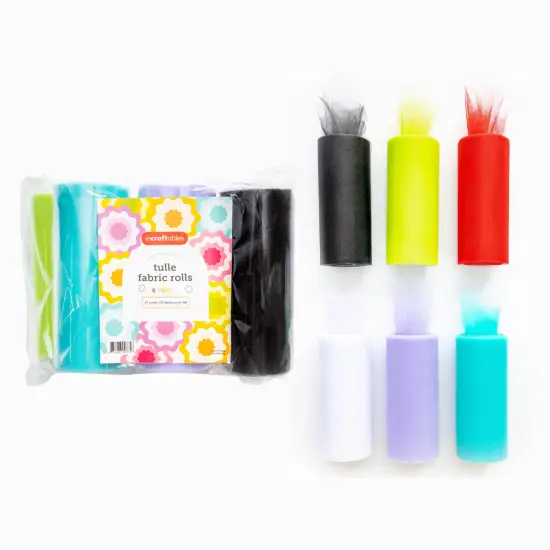 Incraftables Tulle Fabric 6 Rolls (25 Yards per Roll). Best Tulle Ribbon for Gift Wrapping, Wedding Decor, Party Decorations & Crafts (Rainbow Colors - Red, Black, White, Purple, Green & Aqua Blue) {1}