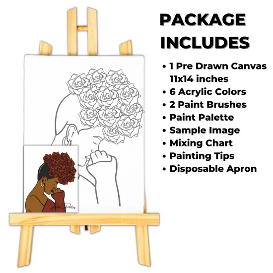 "Hair Roses" DIY Canvas Art Kit, Adult Beginner, Acrylic Paint Size 11x14 inch {2}