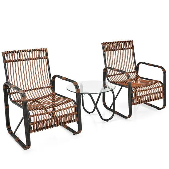 Costway 3PCS Patio Rattan Furniture Set Conversational Sofa Coffee Table Garden {1}