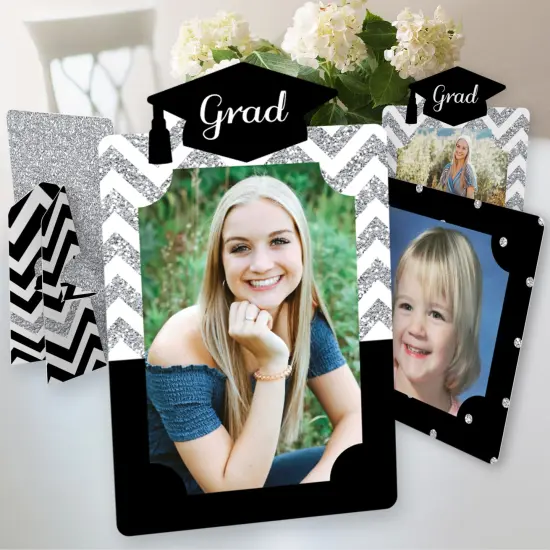Big Dot of Happiness Silver Graduation Party Centerpieces - 4x6 Picture Display - Paper Photo Frames - Set of 12 {1}