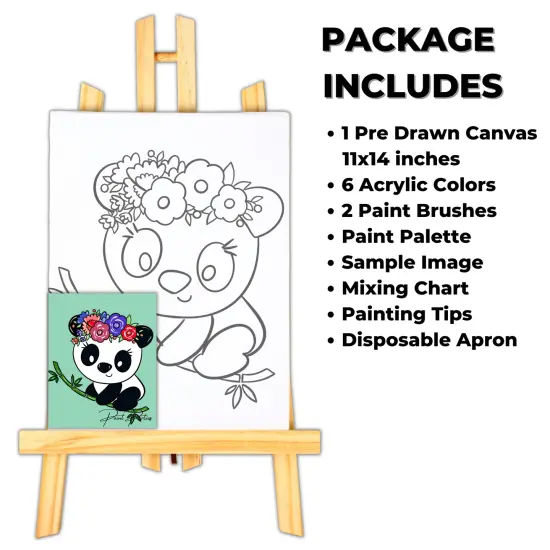 "Panda Cuteness" DIY Canvas Art Kit, Acrylic Paint Size 11x14 inch {2}