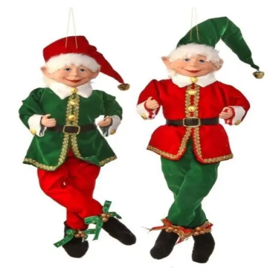 17" Fabric Red&Green Tidings Bendable Elf, 2 Assortment {2}