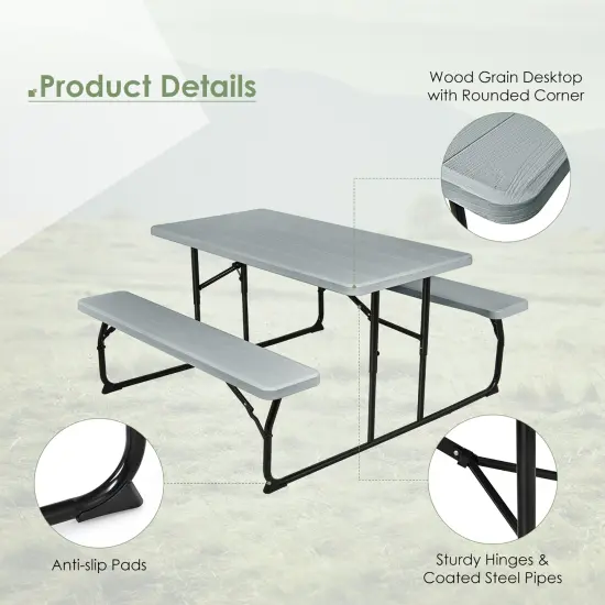 Costway Folding Picnic Table & Bench Set for Camping BBQ w/ Steel Frame White/Balck {12}
