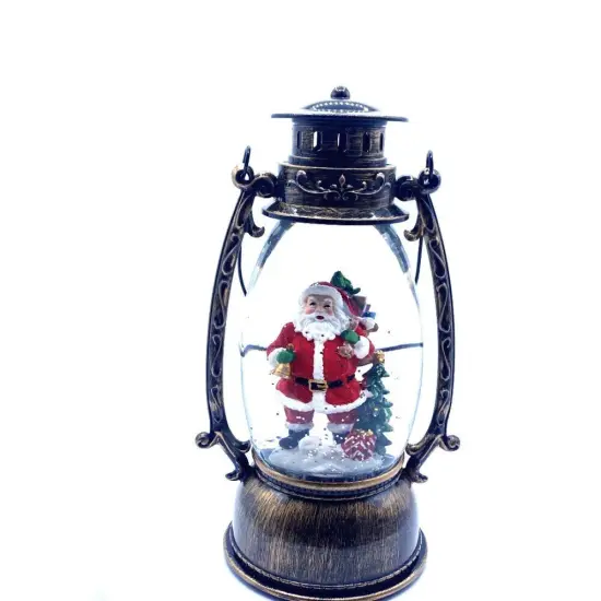10" Santa Water Snow Globe Lantern - Classic Christmas Decoration {1}