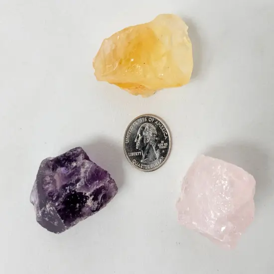 Citrine, Amethyst, Rose Quartz - Healing Crystals Trio Set {2}