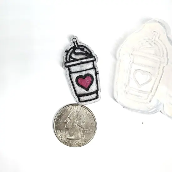 Cold Coffee with Heart Dangle Silicone Mold 1.5in(C1) {2}