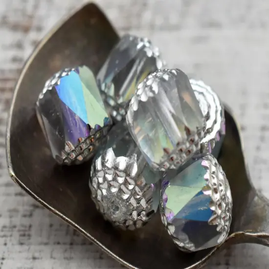 Silver Washed CrystalApollo AB Fire Polished Cathedral Beads {3}