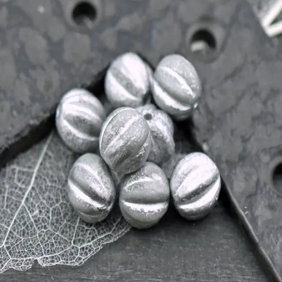 *20* 8mm Silver Etched White Round Melon Beads -- Choose your size {3}