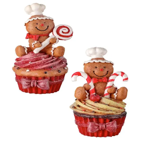 5.5" Resin Gingerbread Candy Cupcake Ornaments &ndash; Set of 2 Assorted Christmas Decor {1}