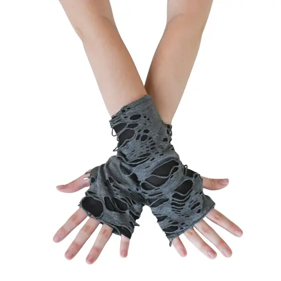 Punk Ripped Arm Warmers - Fingerless Long Sleeve Knitted Warmer Gloves Goth Accessories for Men and Women {1}