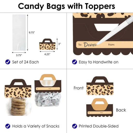Big Dot of Happiness Leopard Print - DIY Cheetah Party Clear Goodie Favor Bag Labels - Candy Bags with Toppers - Set of 24 {4}