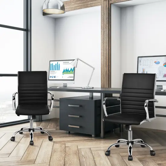 Costway Set of 4 PU Leather Office Chair High Back Conference Task Chair w/Armrests {2}