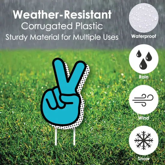 Big Dot of Happiness Two Cool - Boy - Peace Sign and Number 2 Lawn Decorations - Outdoor Blue 2nd Birthday Party Yard Decorations - 10 Piece {6}