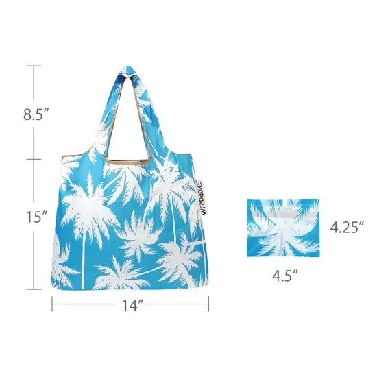 Wrapables Foldable Tote Nylon Reusable Grocery Bag (Set of 2) Palm Trees in Blue {3}